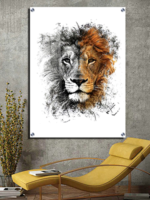 A-36 ציור של פני אריה על קנבס או זכוכית