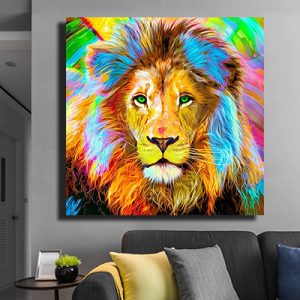 A-39 ציור מודרני של אריה צבעוני לסלון או חדר שינה