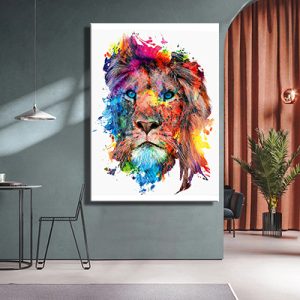 A-41 ציור מיוחד של אריה צבעוני על קנבס או זכוכית