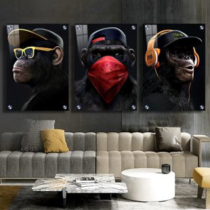 P-20 סט תמונות שלישיית קופים על קנבס או זכוכית