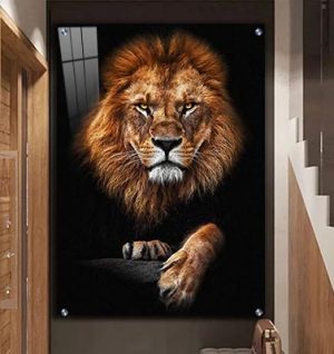 A-48 ציור מיוחד של אריה על גזע עץ