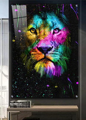 A-51 ציור גרפיטי של פני אריה צבעוני ומיוחד