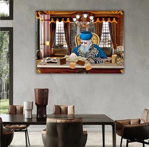 1560 – ציור מיוחד של הרב עובדיה יוסף יושב בחדר ולומד תורה