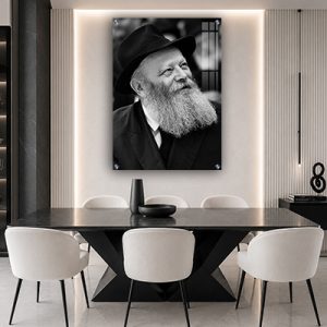255 – תמונה של הרבי מחייך בשחור לבן כל קנבס או זכוכית מחוסמת