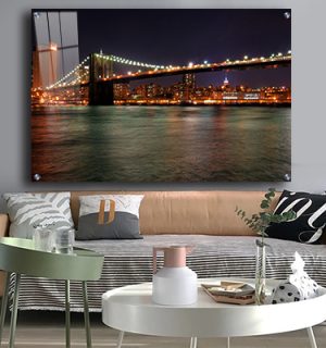 US-2 תמונה של גשר ברוקלין ניו יורק בלילה על קנבס או זכוכית