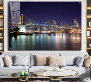 US-3 תמונה של גשר ברוקלין בלילה להדפסה על קנבס או זכוכית