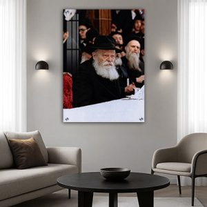 485 – תמונה של הרבי מליובאוויטש יושב על כסא אדום בהתוועדות