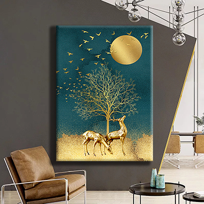 N-24 ציור של איילים בזהב לסלון או חדר שינה