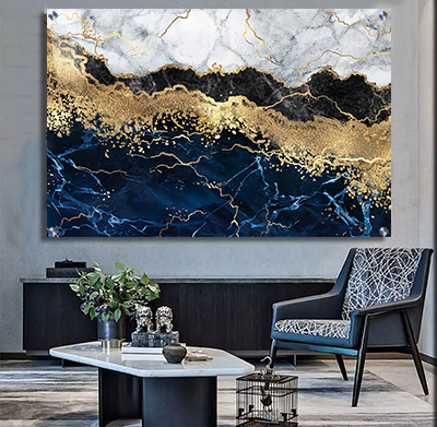 AB-37 תמונת אבסטרקט יוקרתית ומודרנית עם אפקט שיש וזהב