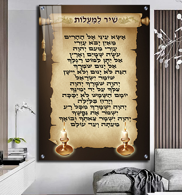 ברכת שיר למעלות על רקע דמוי קלף עם נרות