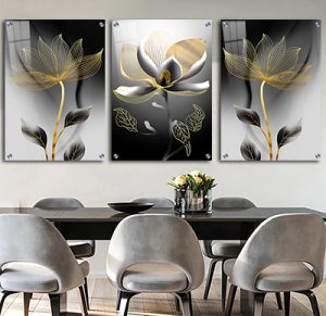 P-37 סט שלישיית תמונות פרחים בתלת מימד על זכוכית או קנבס