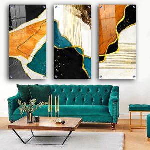 P-43 סט שלישיית תמונות אבסטרקט על זכוכית מחוסמת או קנבס