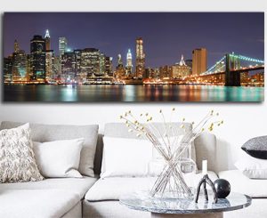 US-12 תמונת נוף פנורמית של ניו יורק מוארת בלילה להדפסה על קנבס