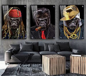 P-58 סט תמונות זכוכית או קנבס לבחירה שלישיית קופים מקוריים