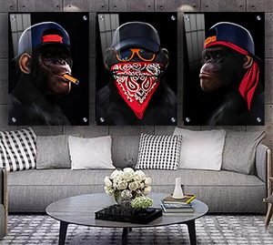 P-57 סט תמונות זכוכית או קנבס לבחירה שלישיית קופים צבעוניים