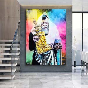 536 – ציור צבעוני ומודרני של הרבי מליובאוויטש מחזיק ספר תורה גדול להדפסה על זכוכית או קנבס