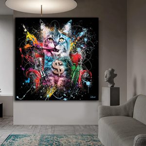 A-701 תמונת גרפיטי מודרנית של חתול צבעוני עם סיגר