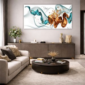 AB-19 תמונת אבסטרקט מודרנית בגווני טורקיז וזהב