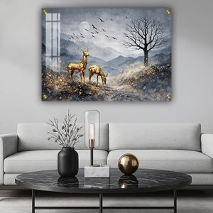 N-16 ציור טבע אבסטרקטי מוזהב עם איילים