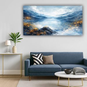 N-2 – ציור של הרים ואגם עם נגיעות מוזהבות