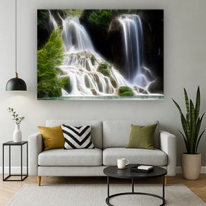 V-62 תמונת נוף של מפלי מים זורמים בטבע ירוק