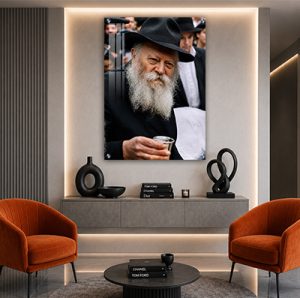 549 – תמונה של הרבי מליובאוויטש מחזיק כוס ברכה להדפסה על קנבס או זכוכית