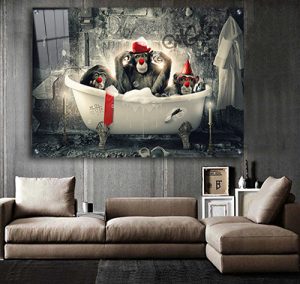 A-504 תמונת זכוכית או קנבס מודרנית של שלושת הקופים באמבטיה