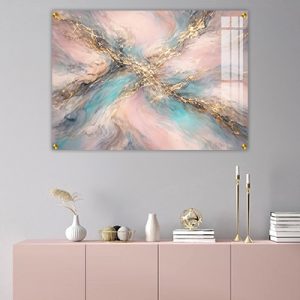 AB-51 תמונת אבסטרקט מיוחדת בצבעי פסטל ופסים מוזהבים להדפסה על קנבס או זכוכית