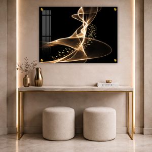 AB-65 תמונת אבסטרקט מודרנית בשחור וזהב על קנבס או זכוכית מחוסמת