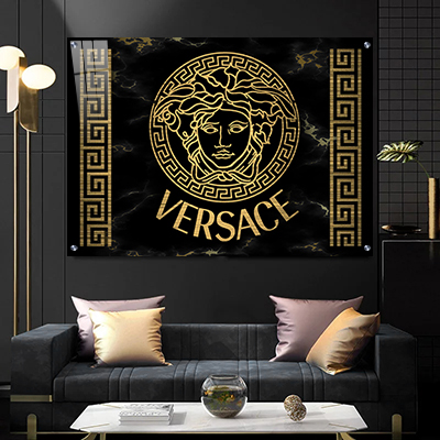 LF-52 - תמונת זכוכית או קנבס יוקרתית של על רקע שיש שחור וזהב