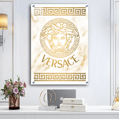 LF-53 - תמונת זכוכית או קנבס יוקרתית על רקע שיש לבן וזהב