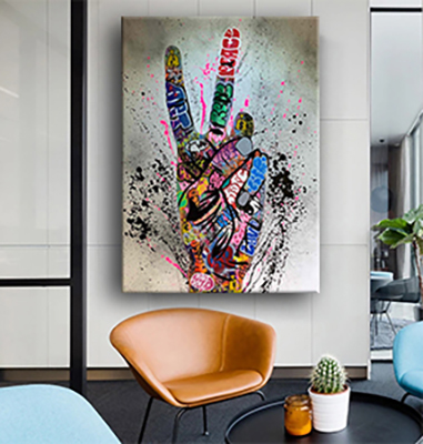 LF-54 תמונת גרפיטי מעוצבת ומודרנית של יד בסימן וי להדפסה על זכוכית או קנבס