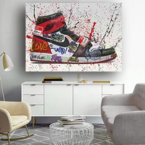 LF-60 תמונת גרפיטי מעוצבת של נעלי ספורט על זכוכית מחוסמת או קנבס