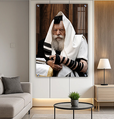 תמונה של הרבי מליובאוויטש עם טלית ותפילין