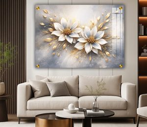 FL-11 – תמונה מודרנית לסלון או חדר שינה של פרחים עם עלי זהב