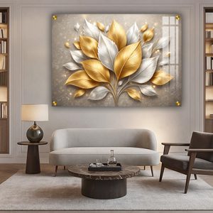 FL-14 – תמונה של עלים בזהב ובכסף להדפסה על קנבס או זכוכית