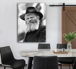 609 – תמונה של הרבי מליובאוויטש בשחור לבן על זכוכית או קנבס