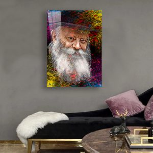 582 – ציור גרפיטי וצבעוני של הרבי מליובאוויטש על זכוכית או קנבס