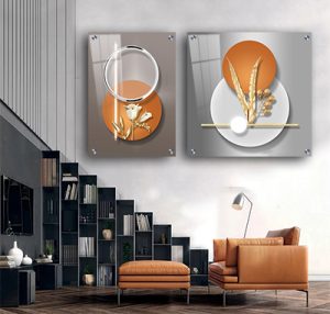 T-30 סט תמונות אבסטרקט מודרניות עם פרחים בזהב על קנבס או זכוכית