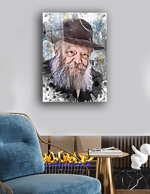 ציור פופ ארט מודרני של הרבי מליובאוויטש, בסגנון צבעוני ונועז שמביא קדושה והשראה בעיצוב חדשני.