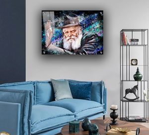 288 – ציור גרפיטי צבעוני של הרבי מליובאוויטש על קנבס או זכוכית מחוסמת