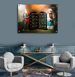 2069 – תמונת יודאיקה משה רבנו ואהרון עם לוחות הברית להדפסה על קנבס או זכוכית