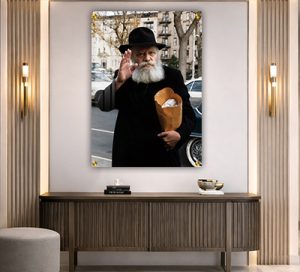 634 – תמונה של הרבי מליובאוויטש מנופף לשלום על זכוכית או קנבס