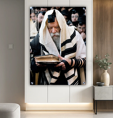 הרבי מליובאוויטש עם טלית ותפילין מחזיק ספר תורה