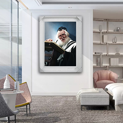 6011 - ציור של הרב אלעזר מנחם מן שך בעיצוב מדויק, עם הבעה עוצמתית ונוכחות תורנית חזקה. מתאים לבית או מוסד המחפש השראה רוחנית.