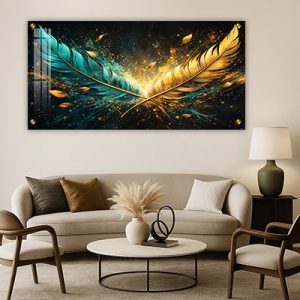 AB-87 תמונת נוצות יוקרתית לסלון על זכוכית מחוסמת או קנבס