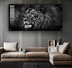 A-95 תמונה של אריה בשחור לבן לסלון או חדר שינה