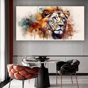 A-96 ציור של אריה גרפיטי צבעוני על קנבס או זכוכית