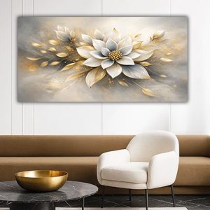 FL-37 – ציור של פרחים בשמנת זהב על קנבס או זכוכית מחוסמת