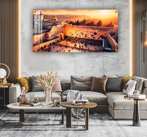 8513 – ציור פנורמי של הכותל המערבי בשקיעה על קנבס או זכוכית מחוסמת